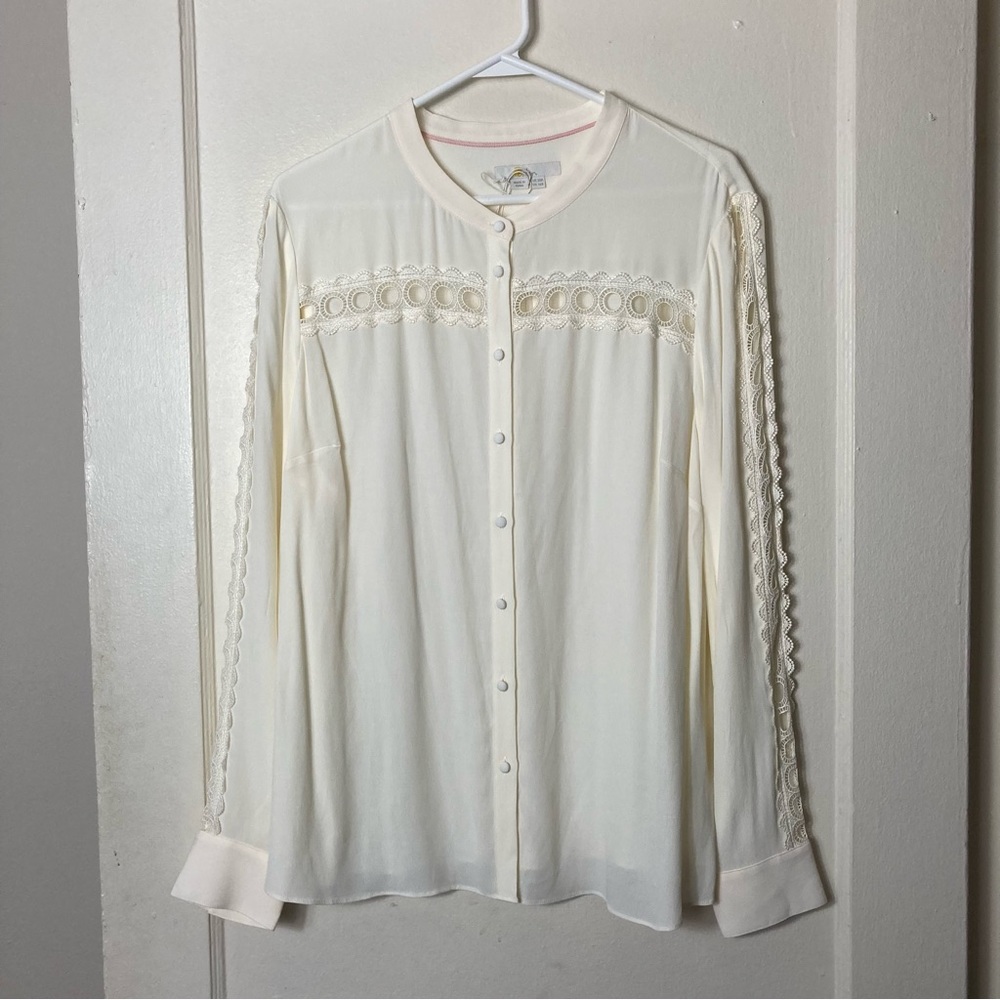 Boden ivory lace eyelet amara long sleeve blouse womens 16 NWOT - Picture 2 of 9